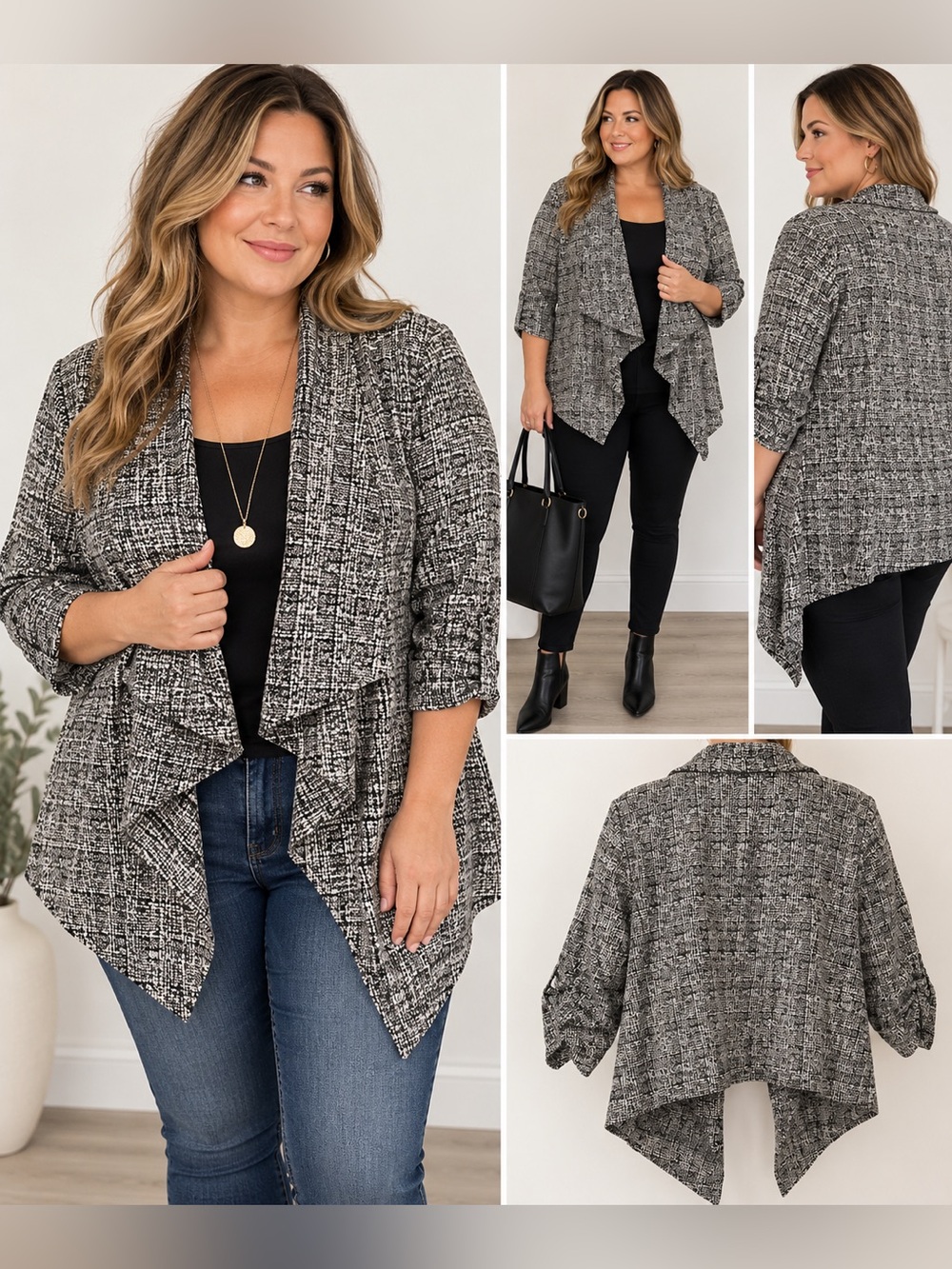 Karen Kane Black White Blazer 1X langenlook EUC